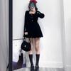 Ropa de invierno pequeña con estilo occidental, vestido negro pequeño estilo Hepburn corto, cintura alta, vestido alto de terciopelo, otoño e invierno para mujer