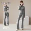 Conjunto de Yoga Feminino Outono Sensação de Pele Nu Alta Elasticidade Slim Fit Gola Alta Jaqueta Emagrecedor Fitness ao Ar Livre Micro Flare Calça Longa Conjunto de Duas Peças