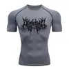 Teum Export Camiseta de Manga Corta con Cuello Redondo Estampada de Secado Rápido de Compresión para Hombre Y2K Ropa Interior Base para Correr Entrenamiento de Fitness Body