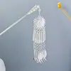 Grampo de Cabelo Estilo Étnico com Franjas Geométricas Vazadas, Grampo de Cabelo Moderno com Gotejamento de Óleo em Formato de Gota d'Água, Acessório de Cabelo Hanfu para Mulheres