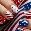 Manicura Patriótica Temática del Día de la Independencia, Uñas Portátiles con Diseño de Bandera de Estrellas Rayadas, Uñas Postizas de Moda Europea y Americana