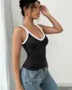 2026 Europeu e Americano Transfronteiriço Novo Estilo Feminino Comércio Exterior Estilo Garota Apimentada Alta Elasticidade Costurado Slim Fit Bloco de Cor Decote V Alça Larga Regata