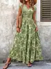 2025 Comercio Transfronterizo de Amazon Vestido Vintage Estampado de Moda Elegante Cuello en V Manga Corta Vestido Largo Ropa para Mujer
