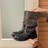 Hebilla de cinturón retro, botas de cowboy estilo western para mujer, nueva colección otoño 2026, tacón grueso adelgazante, botas estilo Dr. Martens, botas de media pantorrilla, botas de moda