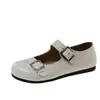 Sapatos Rasos Redondos Prateados Estilo Retro para Mulheres Outono 2026 Novo Estilo com Saias Sapatos Pequenos de Couro Estilo Ballet Francês Mary Jane