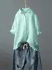 Comércio Exterior Transfronteiriço Tiktok Shopee Loja Camiseta Manga Curta Cor Sólida Algodão e Linho Retrô Camisa Top Puro Algodão Casual Feminino