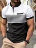 Polo Masculino Europeu e Americano Quente de Verão Novo Gola Alta Estampa Digital 3D Casual Listrado Polo de Negócios