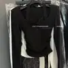 Diseño Nuevo Estilo Coreano Otoño/Invierno 2025 Camiseta de Manga Larga con Cuello Halter y Parches de Encaje Camisa Base Falsa de Dos Piezas para Mujer