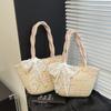 Bolso Tejido de Vacaciones de Verano en la Costa para Mujer, Bolso de Playa de Color Contrastante Estilo Perezoso, Bolso Tote de Hombro de Gran Capacidad, Bolso de Paja