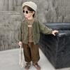 Conjunto de Tres Piezas de Pana a Cuadros para Niño Estilo Coreano Ropa de Moda Fresca para Niños Ropa de Bebé