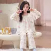 Pijama de Primavera y Otoño Algodón Nube Estilo Dulce Manga Larga Pantalón Largo Niñas Estudiantes de Secundaria Lindos Dibujos Animados Ropa de Casa Conjunto para Niños Grandes