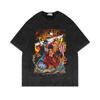 Playera Lavada Vieja de Manga Corta Americana Retro Oversize Animación One Piece Luffy Manga Corta T Básico Popular Algodón