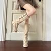 Botas Longas Empilhadas Botas Femininas Bidirecionais Outono e Inverno 2025 Nova Bota Aumenta Altura com Salto Grosso Destacável Botas de Equitação de Solado Grosso