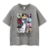 Camiseta de manga corta lavada y desgastada europea y americana transfronteriza para hombre y mujer, estilo americano, ins, callejera, algodón puro, top de manga corta moderno con logo estampado fijo