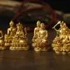 Estatua de Buda Mini Portátil Dorada de Latón 3cm Adorno Sakyamuni Dios Amarillo de la Riqueza Manjusri Guanyin de Cuatro Brazos Exquisita