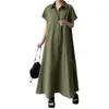 Vestido camisero casual de algodón y lino de manga corta para mujer, estilo japonés Rakuten, exportación coreana, corte holgado, con cuello desplegable