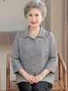 Ropa de moda para madres, camisa de manga larga de verano, conjunto elegante para mujeres de mediana edad y mayores, top holgado que favorece la figura