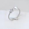 Anillo abierto simple S925 con giro de estrella de cinco puntas y boca abierta, anillo 5-8, accesorios de joyería de perlas para bricolaje, soporte vacío 83