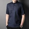Camiseta de Lino 100% Manga Corta Estilo Polo para Hombre Verano 2026 Nueva Camisa de Color Sólido Estilo Chino Cuello Campana