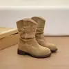 Botas Retro Western de Encaje en V, Botines, Botas Vaqueras de Tacón Apilado, Botas 2026, Tacón Grueso, Nuevo Estilo de Moda para Mujer