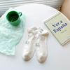 Calcetines Cortos Verdes para Mujer Primavera y Verano Malla Fina Calcetines de Barco Oso de Dibujos Animados Calcetines Invisibles Estilo Preppy Calcetines Zhuji