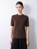 Suéter de punto fino para mujer, cuello redondo, manga corta, color liso, versátil, playera base