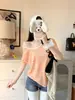 5320 # Camiseta de rayas de manga corta para chica hot para verano, corte holgado, adelgazante, sin espalda, top exterior elegante