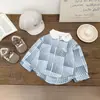 Conjunto de Ropa Infantil Estilo Coreano para Niños, Conjunto de Dos Piezas Camisa de Cuello con Cuadros Azules y Pantalones Anchos, Estilo Primavera y Otoño, Elegante y a la Moda para Bebés