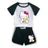 KT gato desenho animado infantil traje de verão 2023 Novo moda casual para meninas camiseta de manga curta shorts conjunto de duas peças fino