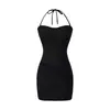 Vestido de Verano 2026 Nuevo Estilo Chica Picante Americana con Cordones para Mujer Sexy con Hombros Descubiertos y Atado al Cuello Mini Vestido