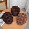 Gorra Plana Retro de Cuadros con Visera Corta Gorra de Artista Literario Japonés Gorra de Newsboy Estilo Británico para Mujer Otoño/Invierno Dropshipping