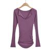 Pure Spice Girl Sexy V-neck Brush Top Feminino Slim-fit Plissado Slim Inner Manga Longa Camiseta Outono e Inverno Novo 2022