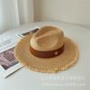Verano Nuevo Estilo Rafia Borde Crudo Color Caramelo Sombrero de Jazz Sombrero Casual para el Sol Vacaciones Marinas Sombrero de Playa Tendencia de Mujer