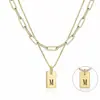 Collar Transfronterizo Europeo y Americano de Oro 18K de 6 mm con 26 Letras de Doble Capa Colgante Rectangular de Acero de Titanio Acero Inoxidable Venta al por Mayor