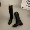 2026 Botas Altas de Tacón Grueso Tallas Grandes Nuevas para Mujer Primavera Otoño Estilo Británico Punta Redonda Botas de Motociclista Retro No