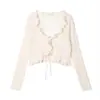 Conjunto de Verano Dopamina Talla Plus para Mujer: Vestido de Cinta Deseo Puro + Cárdigan de Punto con Volantes, Cárdigan Suave