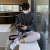 Suéter Gola Redonda MYQ Masculino Outono Moda Coreana Design Solto Senso de Design Nicho Cor Sólida Pulôver Camiseta Manga Longa Top