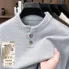 Suéter de Lã Tricotado Masculino Gola Redonda Pulôver Jaqueta 2026 Outono/Inverno Aconchegante Quente Solto Casual para Camadas