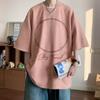 Camiseta de Gamuza con Estampado Floral de Manga Corta para Hombre, Top de Espinas Estilo Americano, Camiseta Holgada de Manga Media de Peso Pesado High-Street, Casual y Versátil