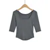 Camiseta Lisa Quadrada de Manga Média para Mulheres, Novo Estilo Primavera/Verão, Corte Slim, Toque de Luxo, Cropped para Sobreposição