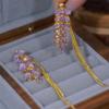 Aretes de Tuerca de Trigo de Circonita Púrpura para Mujer Aretes Largos con Borla Chapados en Oro Aretes de Alta Gama Fangyuan Hipoalergénicos