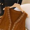 Roupa para Viagem e Férias na Estepe do Noroeste de Xinjiang Estilo Étnico Colete Bordado com Totem em Camurça Jaqueta Colete em Camadas