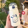 Taza linda y portátil de dibujos animados con popote para uso doméstico, taza de acero inoxidable al vacío, gran capacidad, diseño simple, adecuada para estudiantes hombres y mujeres, taza térmica