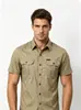 Comércio Exterior Transfronteiriço Verão Nova Camisa de Manga Curta Cardigan Masculino Roupa de Trabalho Camisa para Uso Externo Solta Casual Camisa de Cor Sólida