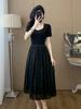 Vestido de Verano para Mujer 2026 Nuevo Estilo Francés Lujo Ligero Gama Alta Adelgazante Ceñido a la Cintura Elegante Negro Largo