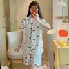 Pijama para Mulheres Primavera e Verão Manga Curta Gola Lapela Cardigã Algodão Nuvem Meninas Casual Lapela Dupla Curto Conjunto para Casa