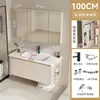 Gabinete de baño de aluminio con espacio de almacenamiento lateral, adecuado para baños pequeños, con lavabo cerámico integrado y mueble tocador
