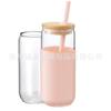 Vaso de vidrio de borosilicato alto de 16 oz de Amazon, manga de silicona aislante del frío con popote de silicona, taza sencilla para té con leche o café