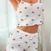 Conjunto de Pijama Sexy Transfronterizo Temu con Estampado de Mariposas, Camisola y Shorts, Cómodo y Casual, Adecuado para Usar Afuera, Ropa de Casa para Mujer