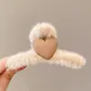 Presilha de Garra para Cabelo com Flor e Laço de Pelúcia para Mulheres, Presilha Grande para Cabelos Grossos, Acessório de Cabelo Tipo Presilha Tubarão